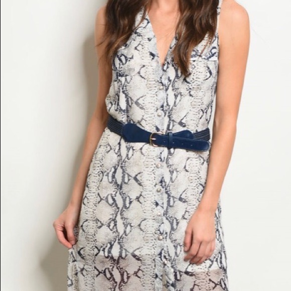 SLEEVELESS NAVY/GRAY SNAKE PRINT MAXI DRESS Size Medium - Picture 3 of 4